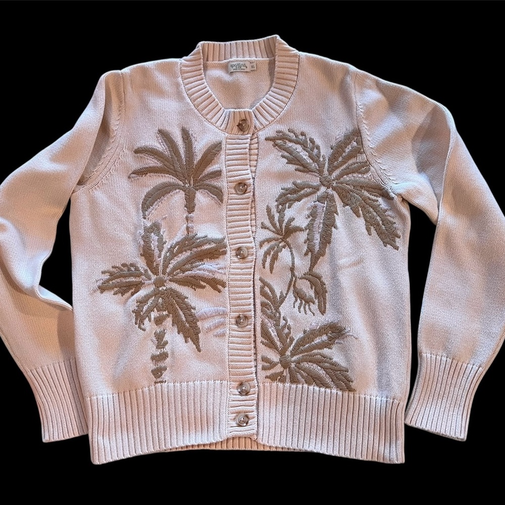 Spartina 449 Marlena Embroidered Cardigan Alabaster Palms - Picture 5 of 9